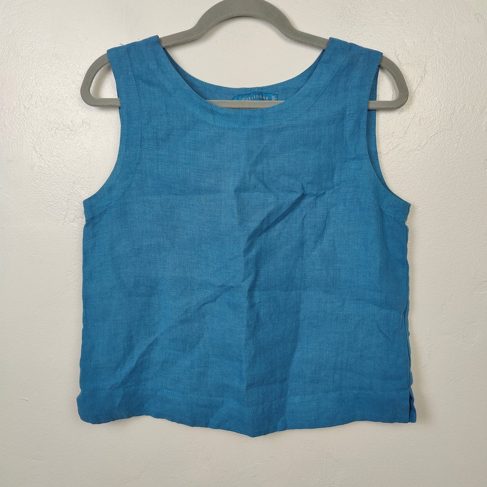 Cut Loose Womens Top XS Blue Linen Sleeveless Boat Neck Boxy Coastal Grandma - Picture 2 of 7